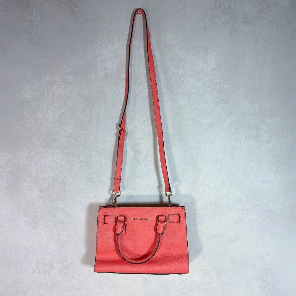 Michael Kors Leather Satchel Bag Crossbody Handbag Coral-Pink Mini
